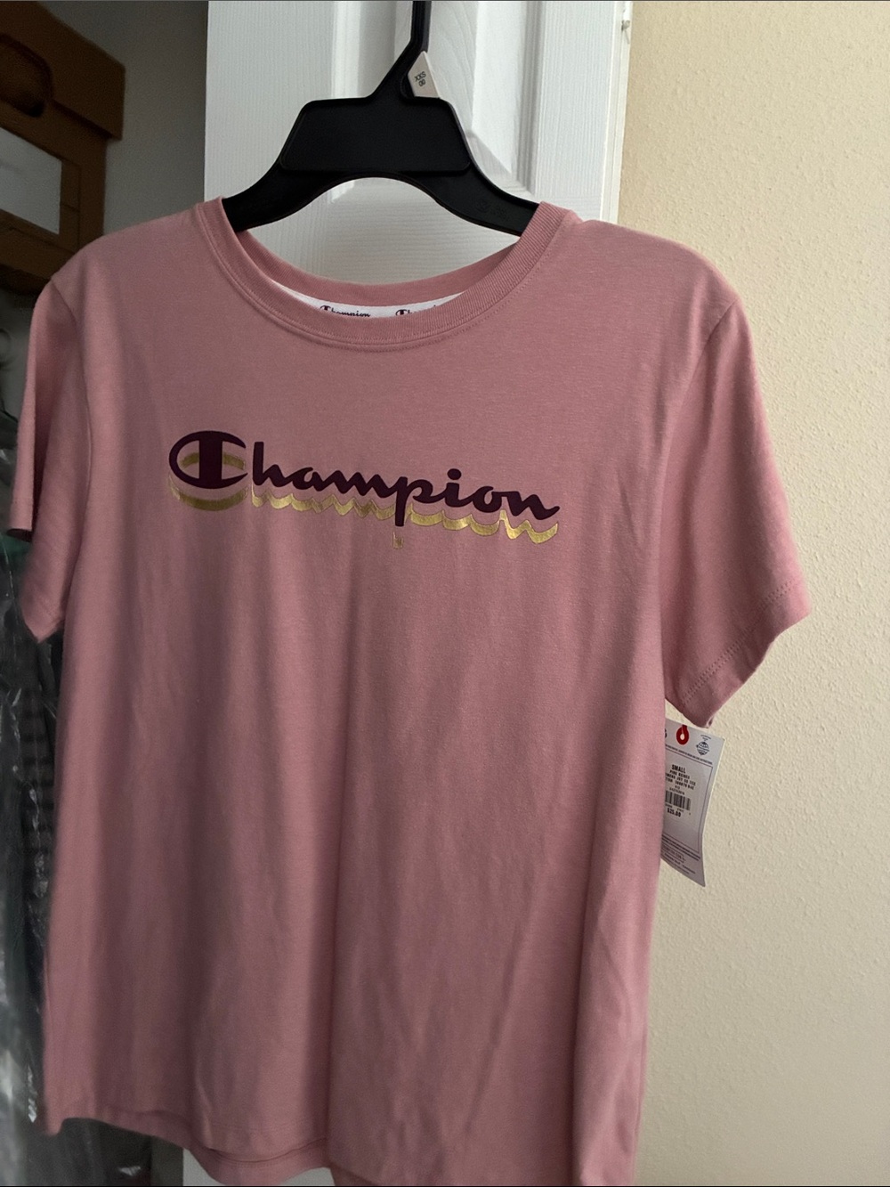 Champion Pink Short Sleeve Tee with Gold Script